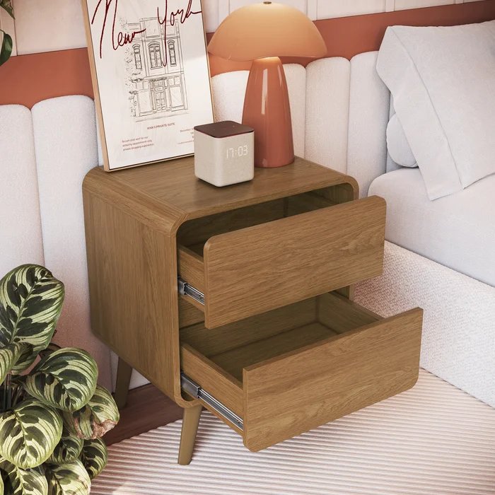 Mesa de Luz Alba con Cajones – Roble - Mesas de luz, Uruguay | RM Muebles y Deco, vista 2