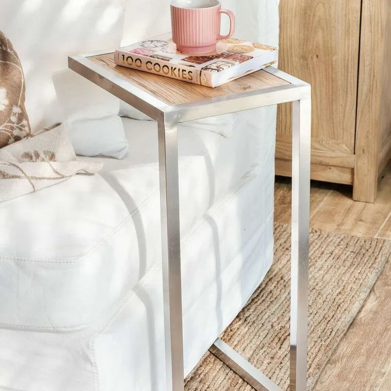 MESA AUXILIAR - OLMO Y ACERO en Madera natural - Mesas de living, Uruguay | La Iberica