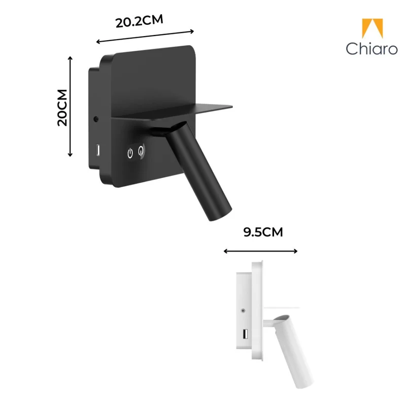 Portátil led de pared con SPOT, USB y DOBLE LUZ DIM 2700K - NEGRA en Negro - Lámparas de mesa, Uruguay | Iluminica, vista 3