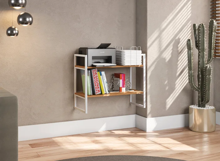 ESTANTERIA BAJA DE PARED REPISA LINEA INDUSTRIAL HIERRO en Madera natural - Bibliotecas, Uruguay | Balton, vista 2