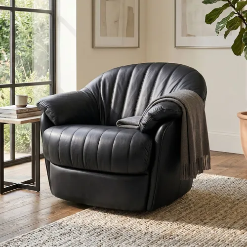 Butaca Giratoria 100% Cuero - Paris - Negro en Negro - Sillones y sofás, Uruguay | Rústico Hogar