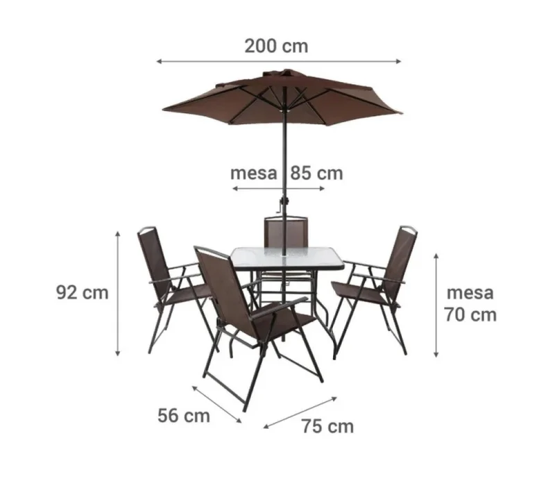 Juego De Jardin Menorca Chocolate Mesa +4 Sillas +sombrilla - Muebles para el exterior, Uruguay | Albanés, vista 3