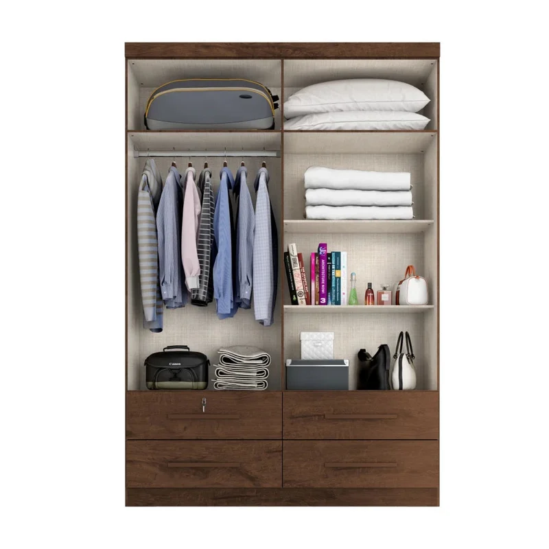 Ropero Max Plus 4 Puertas 4 Cajones - Línea Glam - Nogal en Marrón - Roperos y placares, Uruguay | Ecowood, vista 3