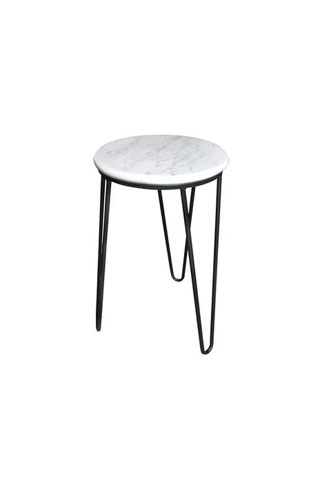 MESA LATERAL POSH BLANCA FD166-1M MARMOL/METAL 30DIAMX50H CM en Blanco - Mesas de arrimo, Uruguay | Vinibel