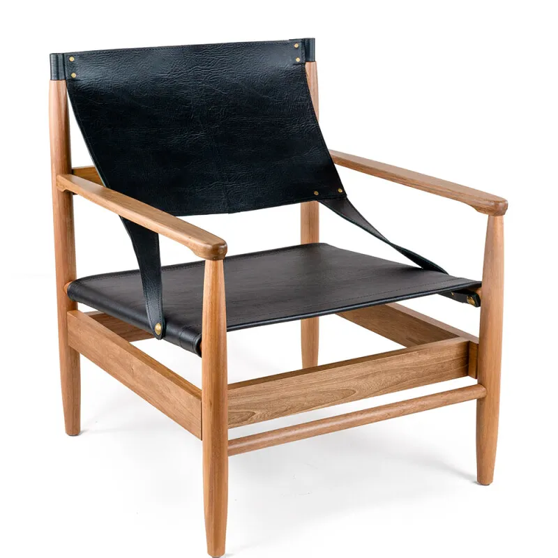 POLTRONA MONTANA IN NATURA Y CUERO NEGRO 75X74X88H CM - Butacas, banquetas y puffs, Uruguay | Vinibel