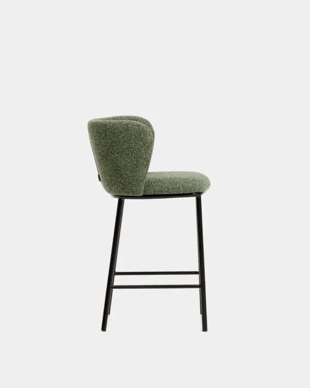 Taburete Ciselia de chenilla - gruesa verde oscuro y patas de acero acabado negro FSC Mix Credit 65 cm. en Marrón - Butacas, banquetas y puffs, Uruguay | Kavehome, vista 8