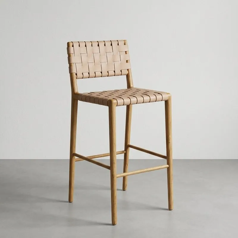 Banqueta en madera teca y cuero en Madera natural - Butacas, banquetas y puffs, Uruguay | Entrecasa