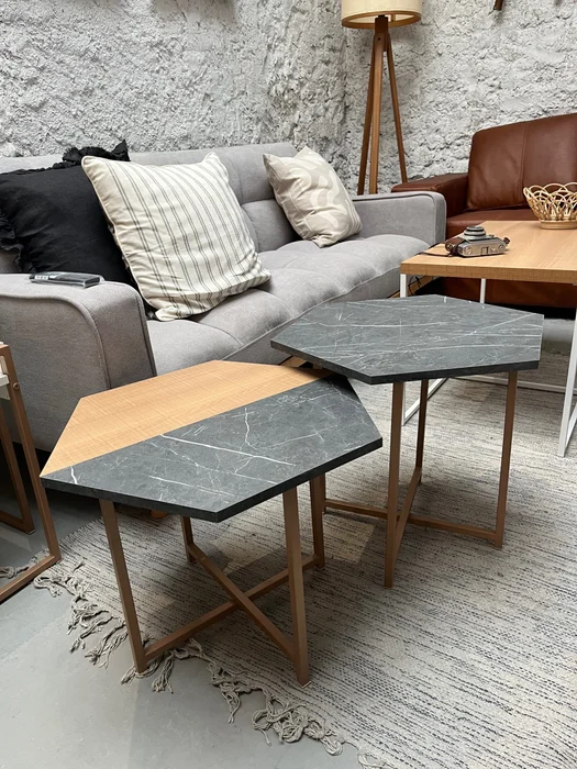 Mesa de Centro Idea (Mármol Gris/Marrón Claro y Hierro Dorado) en Multicolor - Mesas de living, Uruguay | Berna home, vista 2