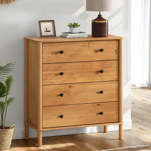 Comoda Apama 90CM 4 Cajones - Madera Maciza en Madera natural - Cómodas, Uruguay | Balton