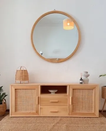 Rack TV con esterilla natural en Madera natural - Muebles, Uruguay | Decoramuss