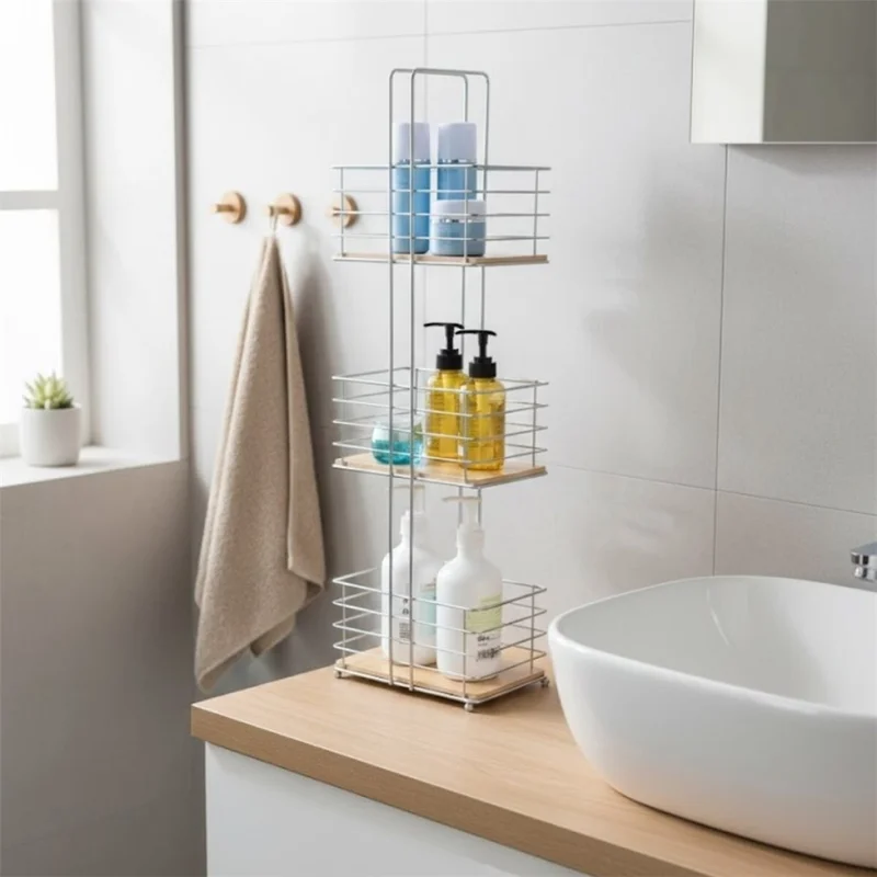 ESTANTERIA CROMADA C/BAMBU P/ BAÑO 22X15X72H CMS en Plateado - Canastos, Uruguay | Decohogar, vista 3