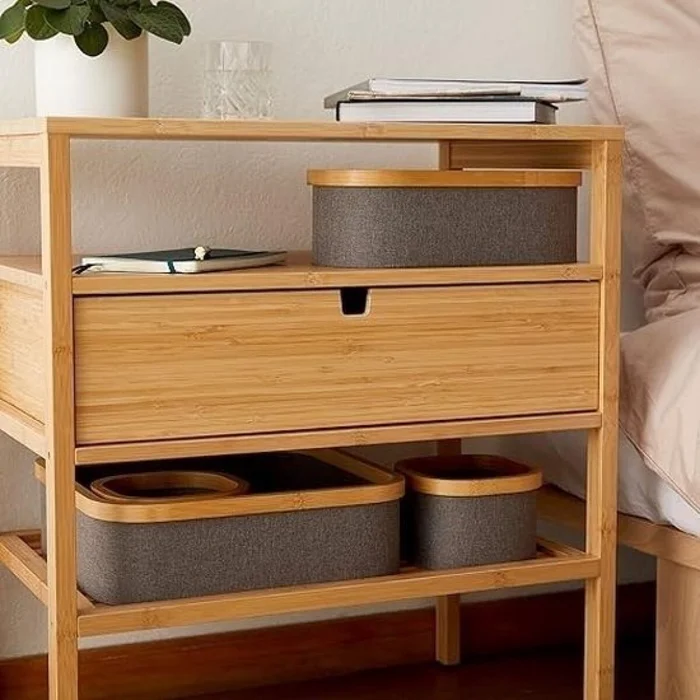 ORGANIZADOR BORDE MADERA 38X26X25CM EXT TELA GRIS en Gris - Canastos, Uruguay | Decohogar, vista 2