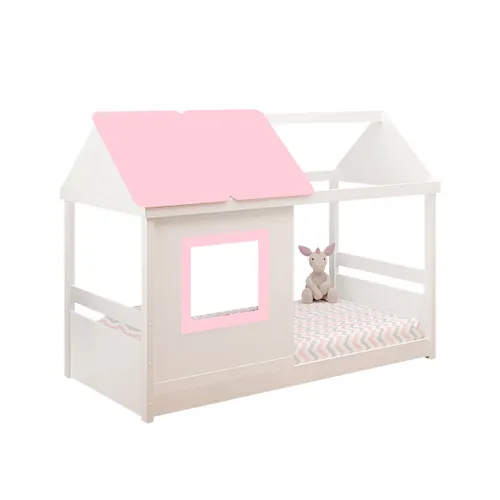 Cama Casita 1 Plaza - Tota B137 - Blanco/Rosa en Multicolor - Dormitorio, Uruguay | Rústico Hogar