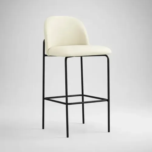 Banco Alto para barra base y patas metal negras / Asiento y respaldo tapizado pu color perla en Beige - Butacas, banquetas y puffs, Uruguay | Champagne Home
