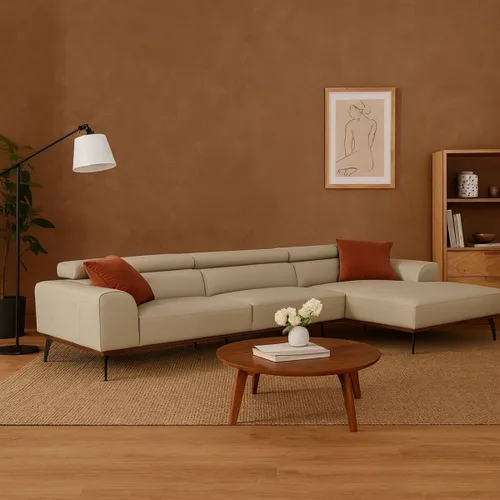 Sofá con chaise DUNA CUERO BEIGE DERECHO - Sillones y sofás, Uruguay | Viasono