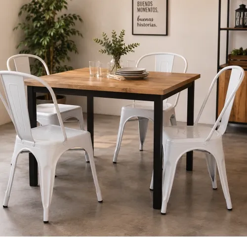 Combo silla tolix en Madera natural - Mesas de comedor, Uruguay | Que Sal Muebleria