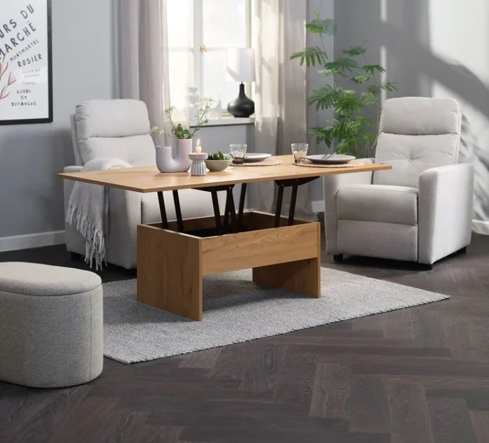 Mesa de centro VARDE L80/160 con tapa abatible roble en Madera natural - Mesas de arrimo, Uruguay | JYSK, vista 2
