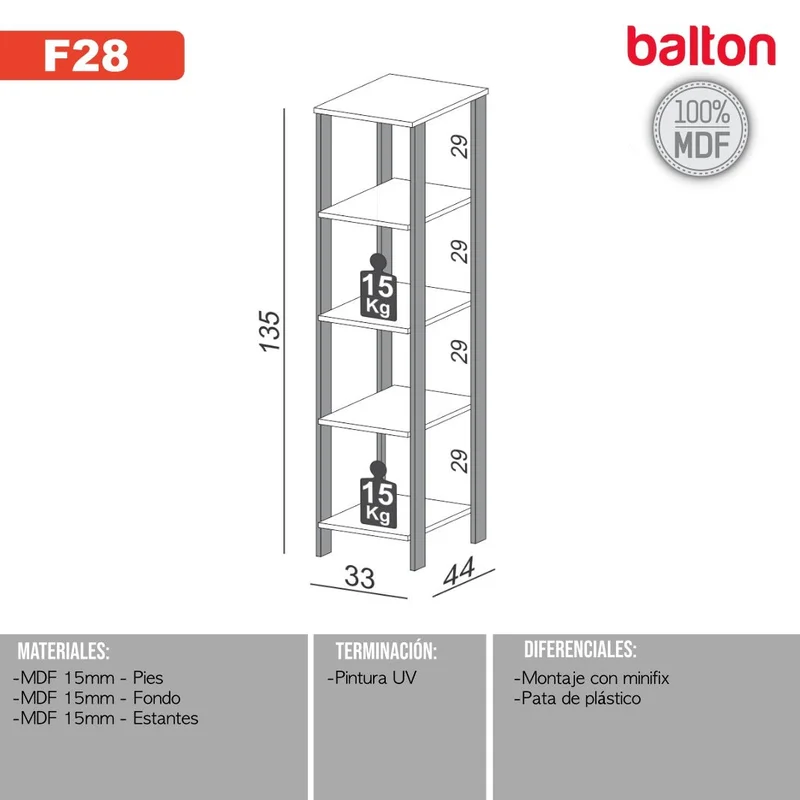 Torre con 5 Estantes 100% MDF - Linea Factory - Bibliotecas, Uruguay | Balton, vista 6
