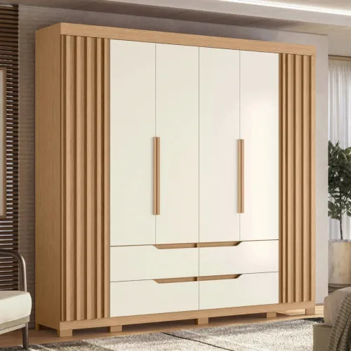 Ropero 6 puertas 4 cajones - Doble Casal - Beige - Línea FIT en Beige - Roperos y placares, Uruguay | Ecowood