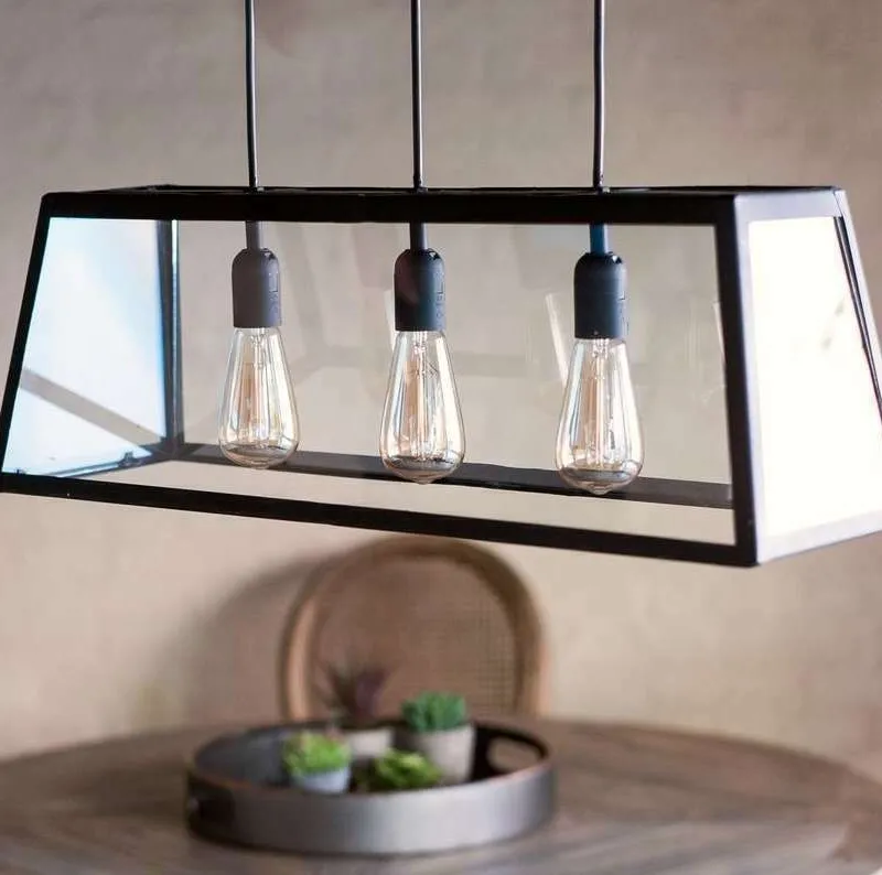 LAMPARA DE TECHO - HIERRO Y VIDRIO - 3 LUCES en Negro - Lámparas colgantes, Uruguay | La Iberica