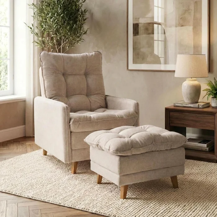 Poltrona reclinable Con Puff - Luxor - Beige en Rojo - Sillones y sofás, Uruguay | Ecowood