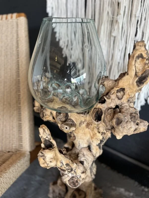 Jarrón de vidrio con base de raíz – Diámentro 25cm en Madera natural - Decoración, Uruguay | Balihai, vista 3