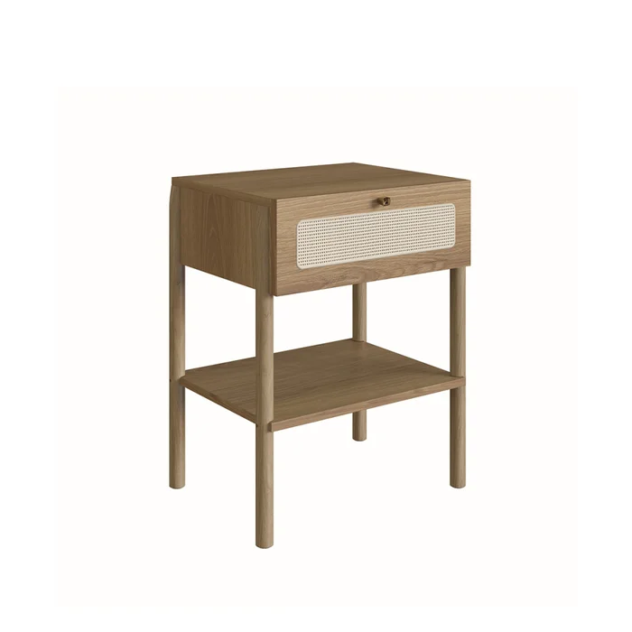 Mesa de Luz Oslo - 1 Cajon - Natural con tejido en Marrón - Mesas de luz, Uruguay | NYR, vista 3