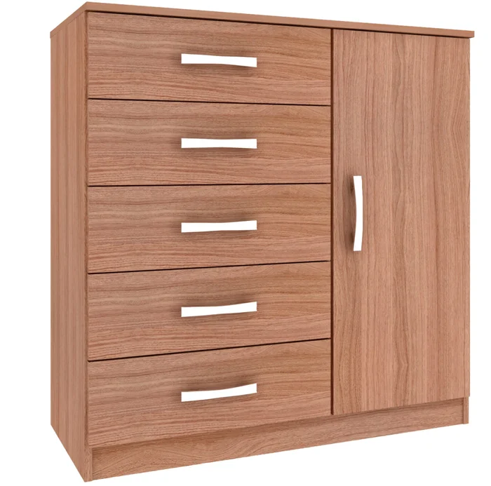 Comodas Cajoneras 5 Cajones 1 Puerta Dormitorio Negro 158 en Negro - Cómodas, Uruguay | Soy Hogar, vista 3
