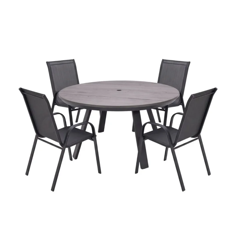 Juego de Jardín Mesa Redonda Urbanite + 4 Sillas de Acero y Textilina Negra en Gris - Muebles para el exterior, Uruguay | Rústico Hogar, vista 4