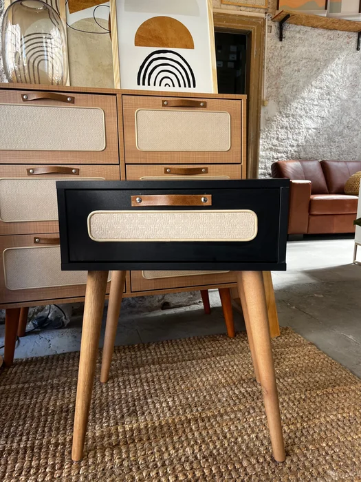 Mesa de Luz Praga - Negra con Esterilla en Negro - Mesas de luz, Uruguay | Berna home, vista 2