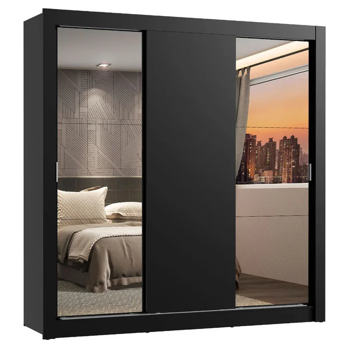Ropero Placard Matrimonial Monaco 170CM con 2 Espejos 3 Puertas Corredizas en Negro/Rustico - Roperos y placares, Uruguay | Balton, vista 7