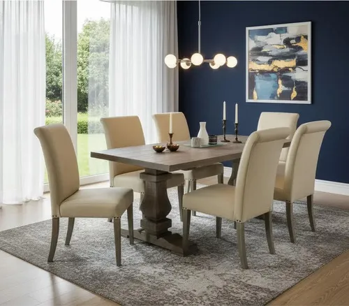 Juego Comedor Madera Ozark Doble Pie Central 6 Sillas Vestir A Eleccion en A Eleccion - Mesas de comedor, Uruguay | Ozark Home