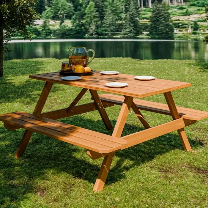 Mesa + 2 bancos de Eucalipto - Pic-Nic en Marrón - Muebles para el exterior, Uruguay | Rústico Hogar, vista 2