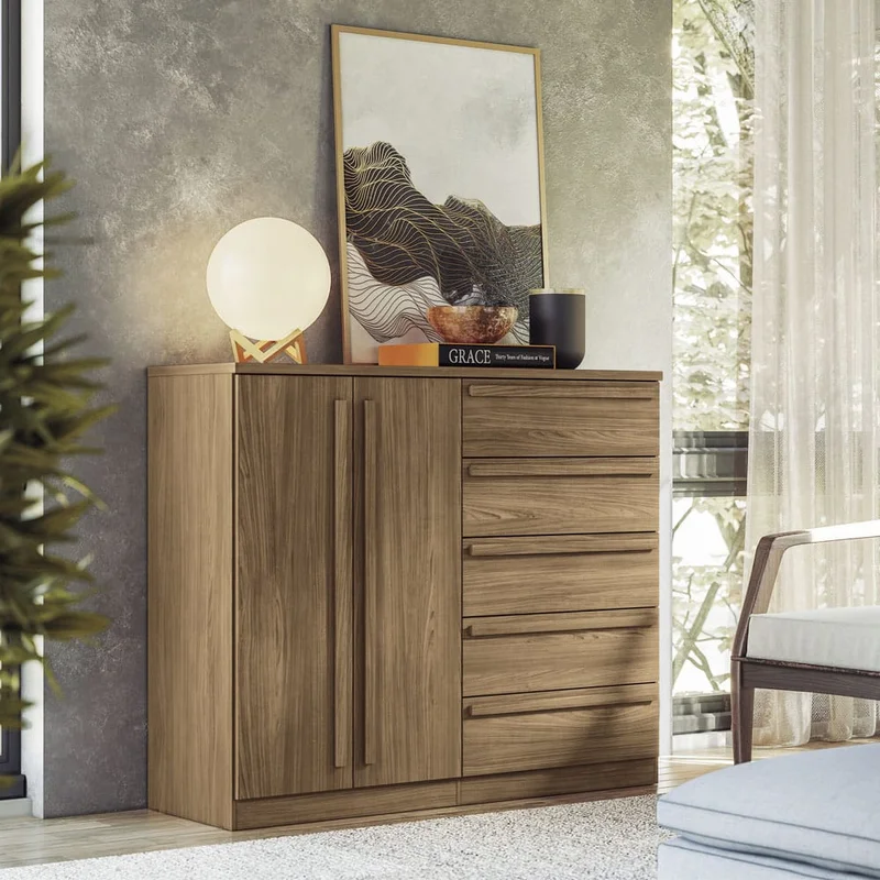 Comoda Cajonera 2 Puertas 5 Cajones 100% Mdp Dormitorio Jatoba - Cómodas, Uruguay | Lais Muebles, vista 3