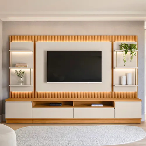 Modular para Tv San Paulo Rack + Panel 2 Laterales en Focus Mari Slim - Muebles para TV, Uruguay | Rústico Hogar