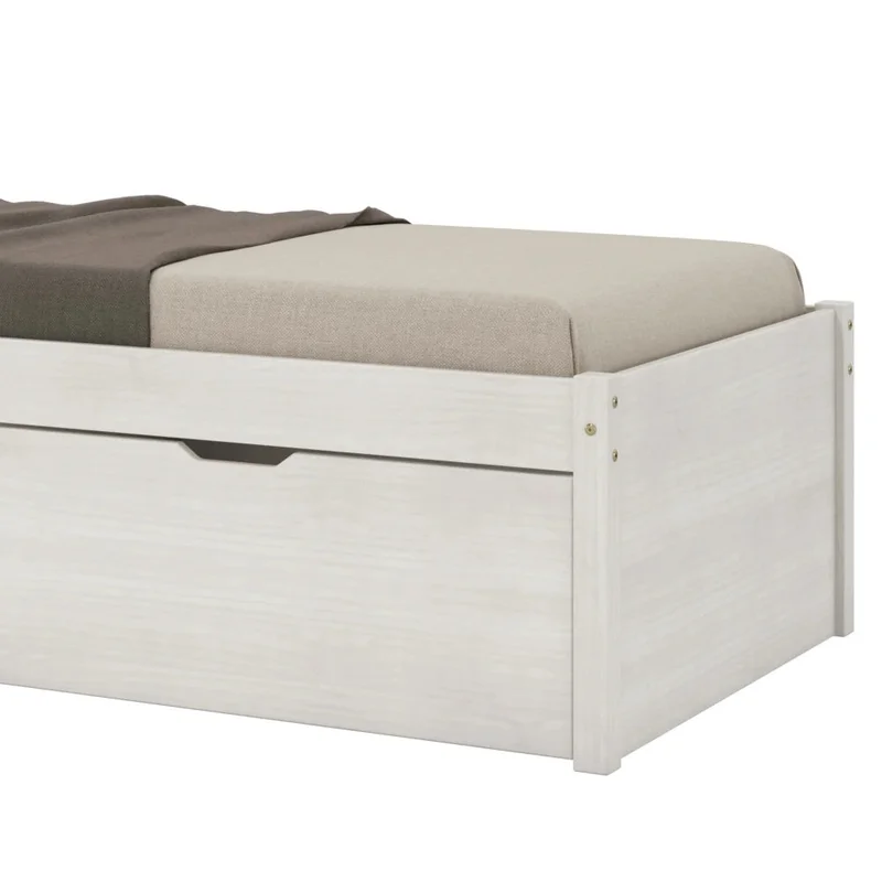 Cama Madera Maciza Con Cajones - 1 plaza - Linea beauty - Blanco en Blanco - Dormitorio, Uruguay | Ecowood, vista 3