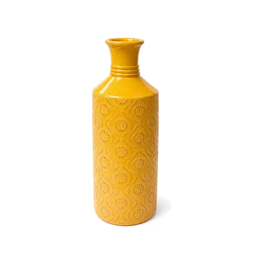 FLORERO ÉTNICO CERÁMICA 11X11X31 AMARILLO en Amarillo - Jarrones, Uruguay | Koz