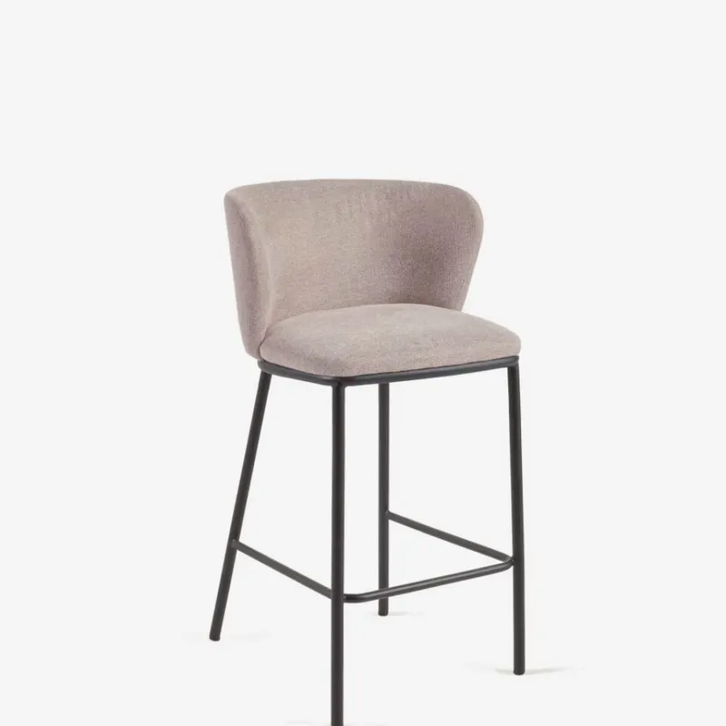 Taburete Ciselia de chenilla - gruesa verde oscuro y patas de acero acabado negro FSC Mix Credit 65 cm. en Marrón - Butacas, banquetas y puffs, Uruguay | Kavehome