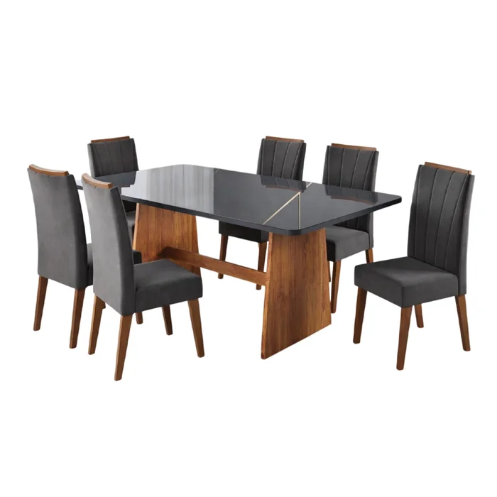 Comedor Elegante 6 Sillas Tapizadas 100% Mdp en MIEL/GRAFITO - Mesas de comedor, Uruguay | Soy Hogar