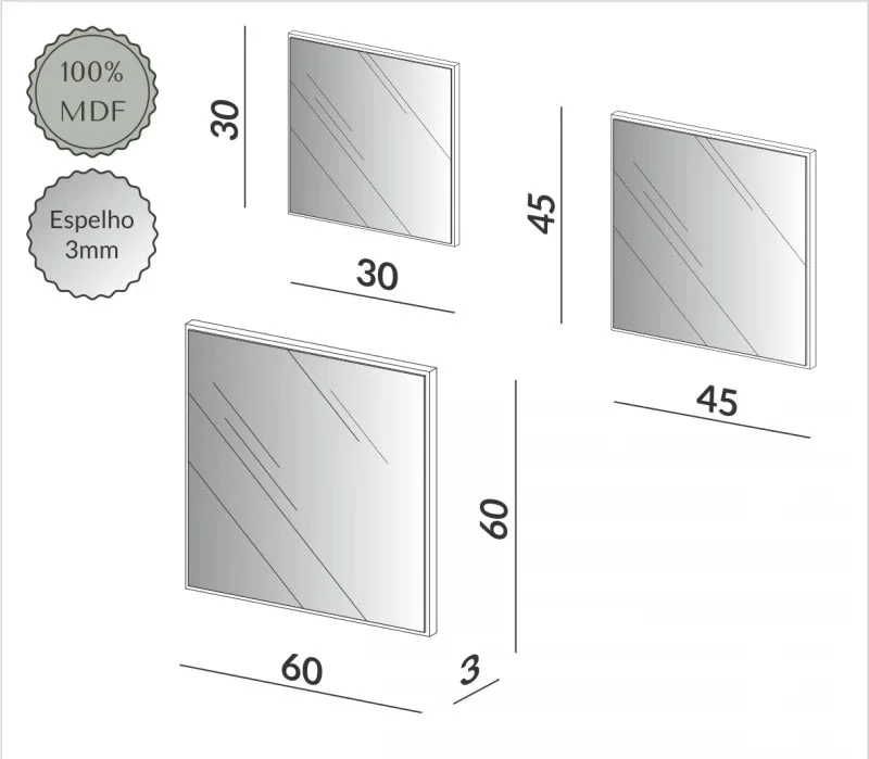 Kit de espejos Cuadrados 60cm, 45cm y 30cm Bordes Blancos - Espejos, Uruguay | Balton, vista 5