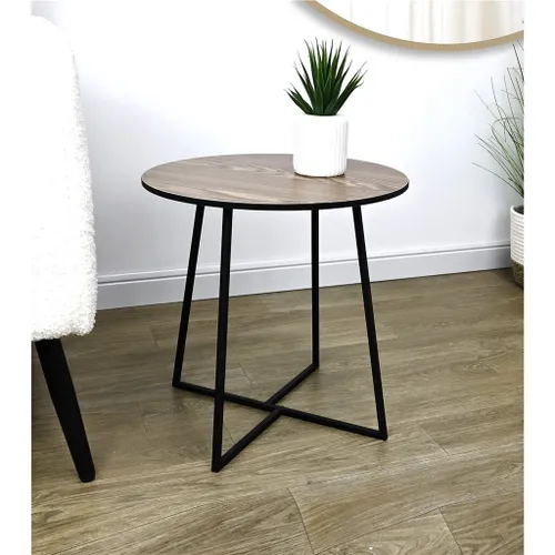 MESA AUXILIAR REDONDA 40X40X40CM MADERA Y METAL en Madera natural - Mesas de comedor, Uruguay | Decohogar