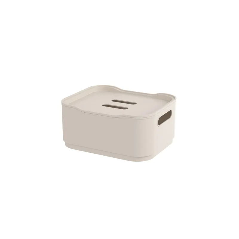 CESTO C/TAPA PLASTICO FIT 18.5x15x8CM LIGHT GRAY en Gris - Canastos, Uruguay | Decohogar