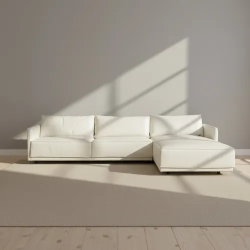 Sillón C/chaise Cuero-100-natural Blanco Romeo Tp2 Grano en Blanco - Sillones y sofás, Uruguay | Divino