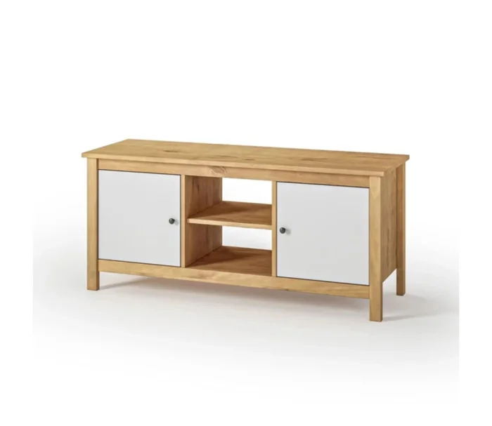 Rack 2 Puertas Mari Blanco/miel 1.10 en Madera natural - Muebles para TV, Uruguay | Albanés