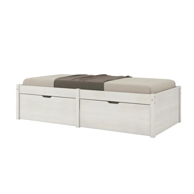 Cama Madera Maciza Con Cajones - 1 plaza - Linea beauty - Blanco en Blanco - Dormitorio, Uruguay | Ecowood