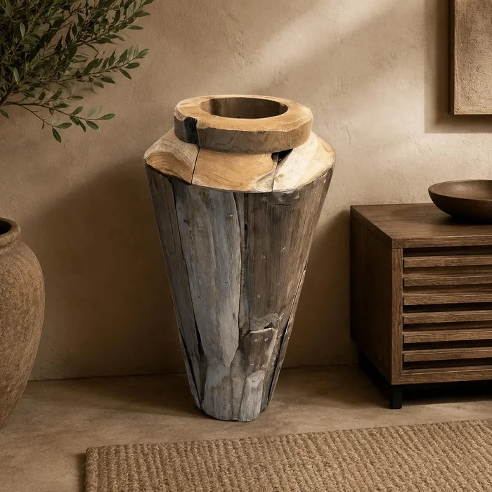 Jarron Madera Teka 80 cms Alto en Madera natural - Decoración, Uruguay | Camino a Casa
