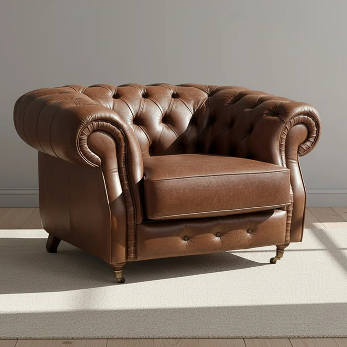 Butaca 1 Cuerpo Cuero-100-natural Marron New Chesterfield Choc. en Marrón - Sillones y sofás, Uruguay | Divino