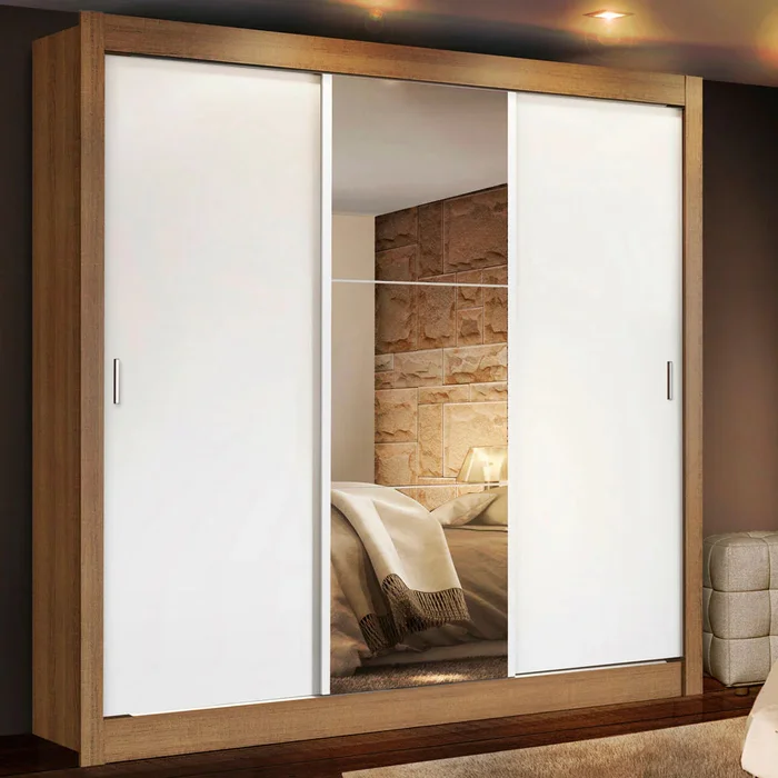 Ropero Placard Matrimonial Monaco 170CM con 1 Espejos 3 Puertas Corred en Marrón - Roperos y placares, Uruguay | Balton, vista 8