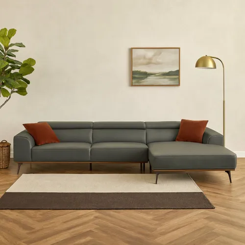 Sofá con chaise DUNA CUERO GRIS DERECHO - Sillones y sofás, Uruguay | Viasono