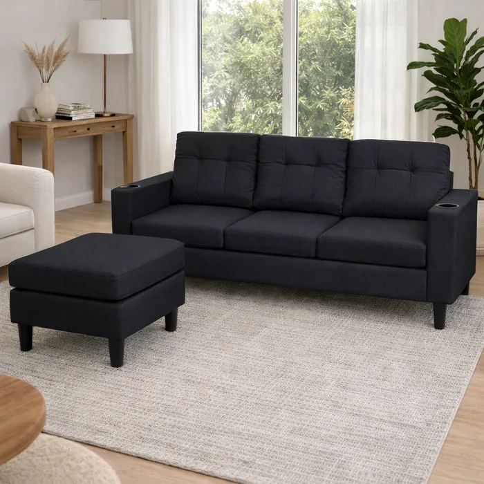 Sofá MILKA con Chaise Long Negro en Negro - Sillones y sofás, Uruguay | Soy Hogar, vista 3